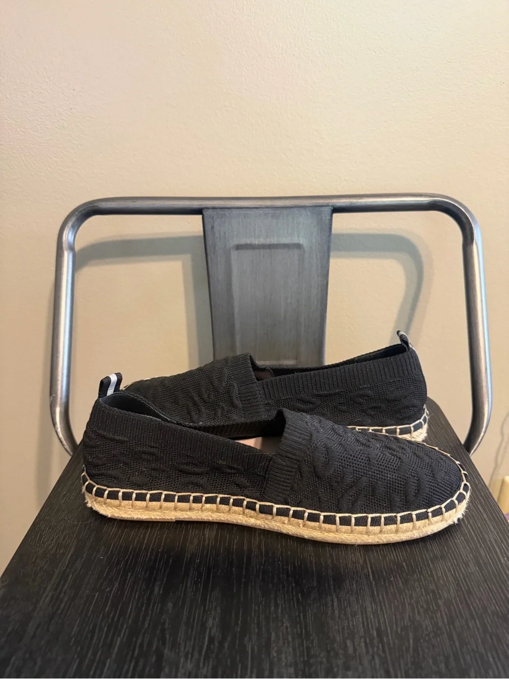 Deltan Black Knit Espadrille Flats Size 6.5